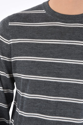 Maglia Girocollo in Lana Merino con Fantasia a Righe Orizzontali