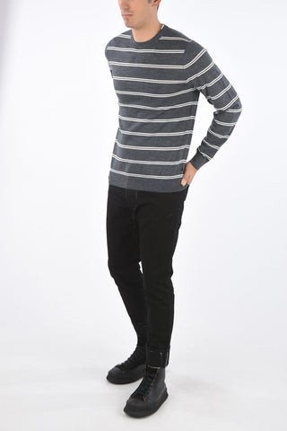 Maglia Girocollo in Lana Merino con Fantasia a Righe Orizzontali