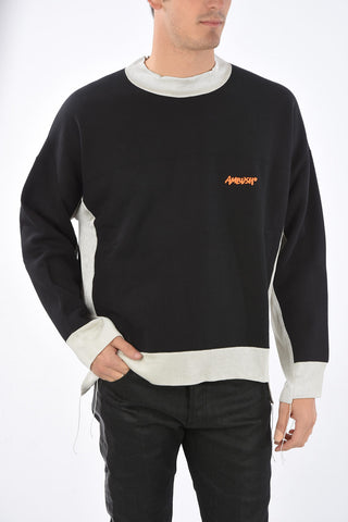 Contrasting Band Crew Neck Sweatshirt with Printed Logo