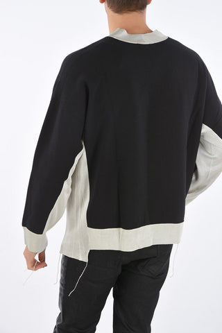 Contrasting Band Crew Neck Sweatshirt with Printed Logo