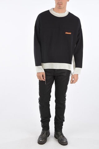 Contrasting Band Crew Neck Sweatshirt with Printed Logo