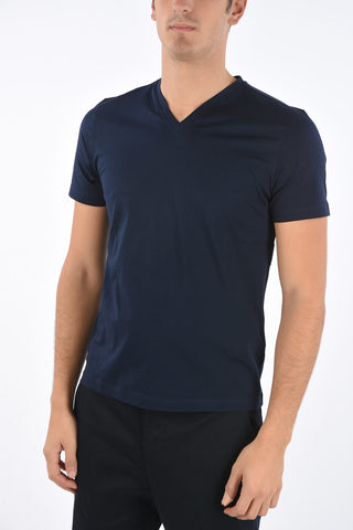 T-Shirt in Cotone Stretch con Collo a V
