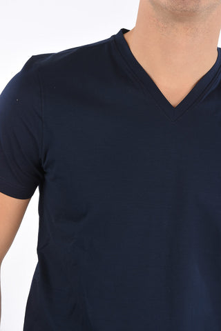 T-Shirt in Cotone Stretch con Collo a V