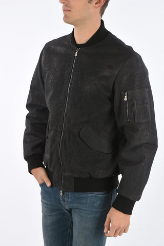 leather bomber with zip closure