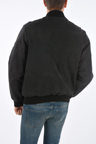 leather bomber with zip closure