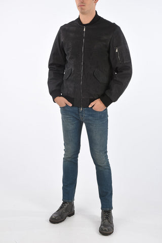 leather bomber with zip closure