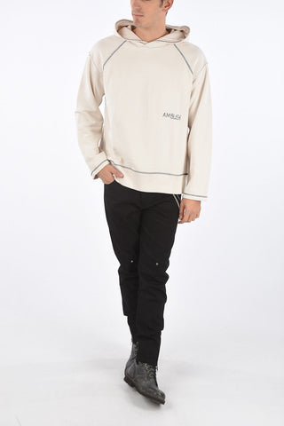 Brushed Hoodie with Contrasting Stitchings and Embroidered Logo