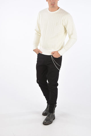 Crew Neck Quilted Sweatshirt with Embroidered Logo