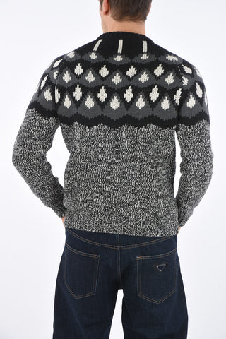 Pullover Girocollo in Lana e Cashmere con Fantasia Geometrica
