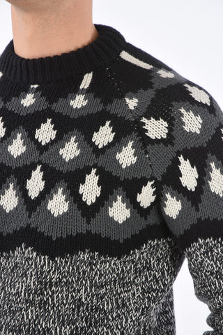 Pullover Girocollo in Lana e Cashmere con Fantasia Geometrica