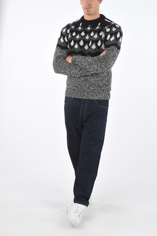 Pullover Girocollo in Lana e Cashmere con Fantasia Geometrica