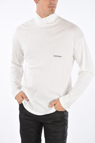 Turtleneck Cotton T-Shirt with Printed Logo