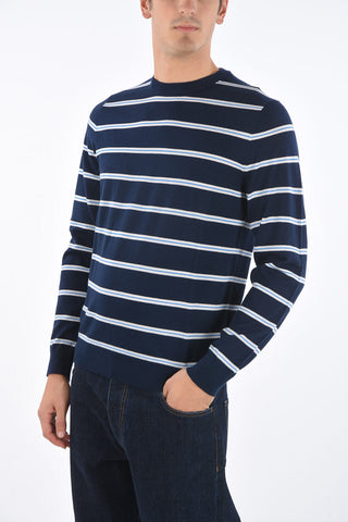 Crew Neck Horizontal Striped Merino Wool Sweater