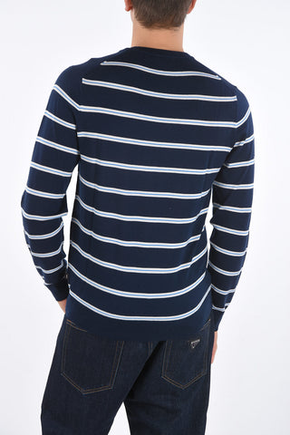 Crew Neck Horizontal Striped Merino Wool Sweater