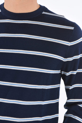 Crew Neck Horizontal Striped Merino Wool Sweater