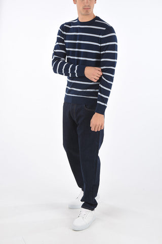 Crew Neck Horizontal Striped Merino Wool Sweater