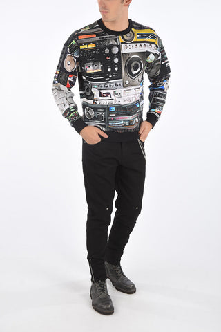 Crew Neck Brushed RADIO Sweatshirt with All-Over Prints