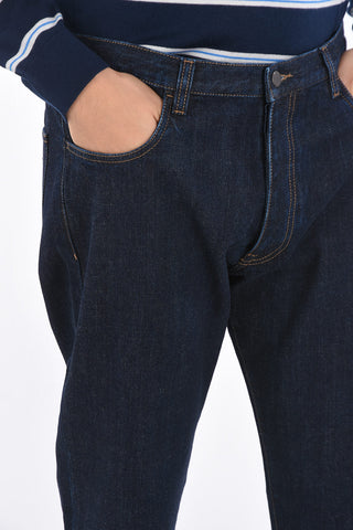 Jeans in Cotone 5 Tasche con Passanti e Targhetta con Logo