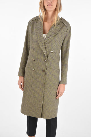 Double-breasted Houndstooth Coat with Patch Pockets