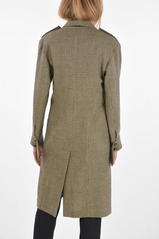 Double-breasted Houndstooth Coat with Patch Pockets