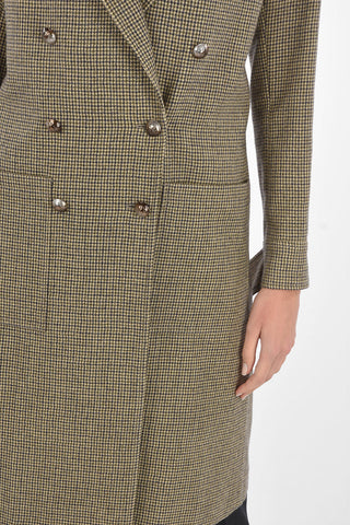 Double-breasted Houndstooth Coat with Patch Pockets