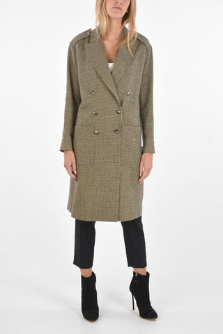 Double-breasted Houndstooth Coat with Patch Pockets