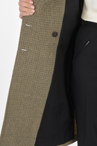 Double-breasted Houndstooth Coat with Patch Pockets