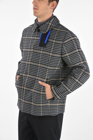 Cappotto District Check con Chiusura Bottoni e Velcro a Scomparsa