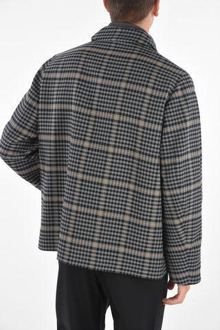 Cappotto District Check con Chiusura Bottoni e Velcro a Scomparsa