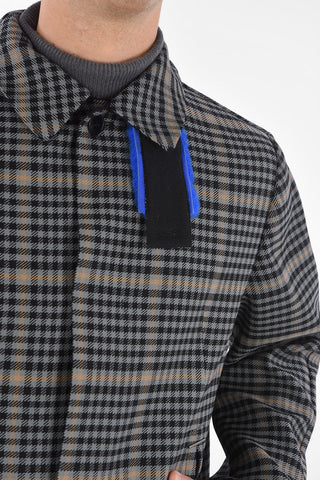 Cappotto District Check con Chiusura Bottoni e Velcro a Scomparsa