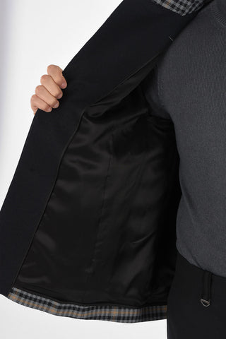 Cappotto District Check con Chiusura Bottoni e Velcro a Scomparsa