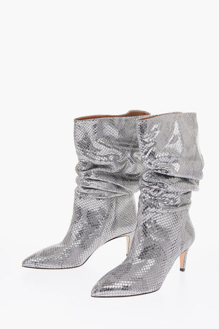 6.5cm python print leather High heel boots