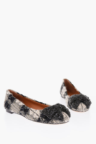 wool crystal bow Ballet flats