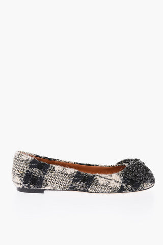wool crystal bow Ballet flats
