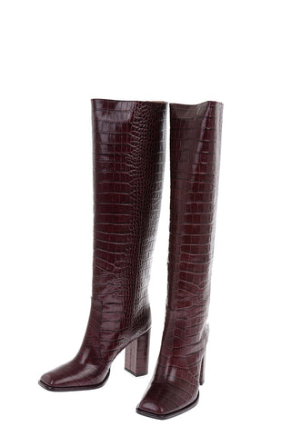 10cm crocodile print leather Square Toe Knee boots