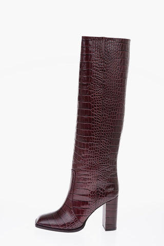 10cm crocodile print leather Square Toe Knee boots