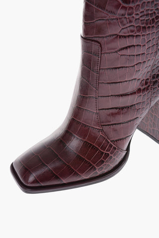 10cm crocodile print leather Square Toe Knee boots