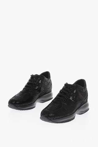 suede leather sneakers with sequined detail