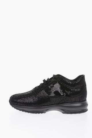 suede leather sneakers with sequined detail