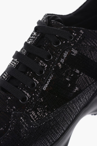 suede leather sneakers with sequined detail