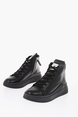 Sneakers Alte in Pelle con Suola Platform e zip laterale