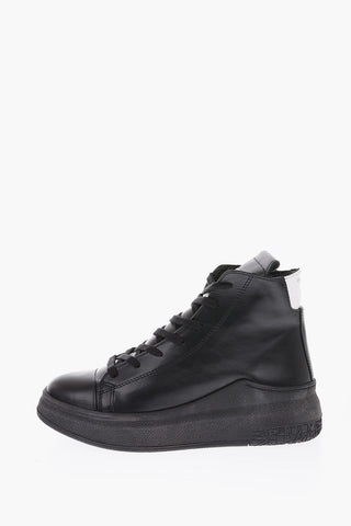 Sneakers Alte in Pelle con Suola Platform e zip laterale