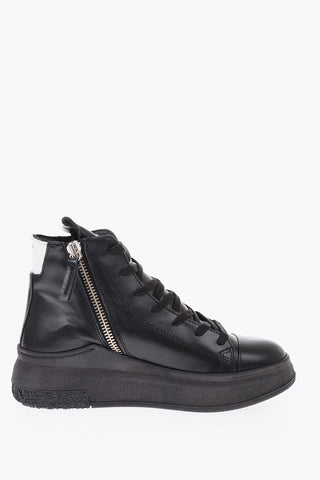 Sneakers Alte in Pelle con Suola Platform e zip laterale