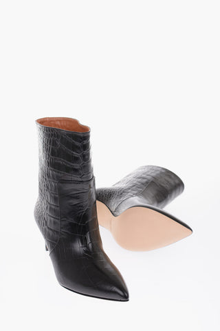 7cm leather crocodile print High heel ankle boots