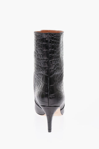 7cm leather crocodile print High heel ankle boots