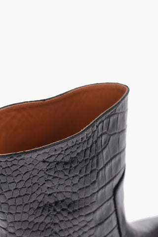 7cm leather crocodile print High heel ankle boots