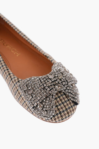 Houndstooth Ballet flats with rhinestone embellished