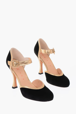11cm velvet GIMENA Mary Jane pumps with leather trimmings