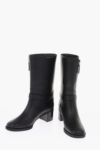 Leather AFTER Biker Boots with Buckles and Zip Fastening 6cm