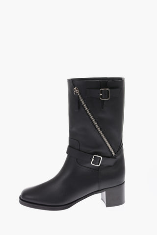 Leather AFTER Biker Boots with Buckles and Zip Fastening 6cm